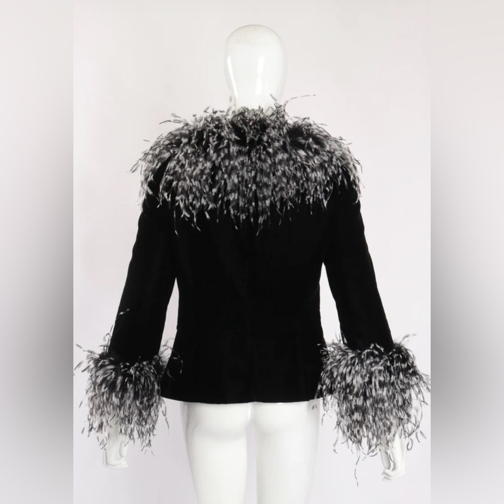 Bob Mackie Black Velvet Jacket with Ostrich Feather Trim - Picture 3 of 6